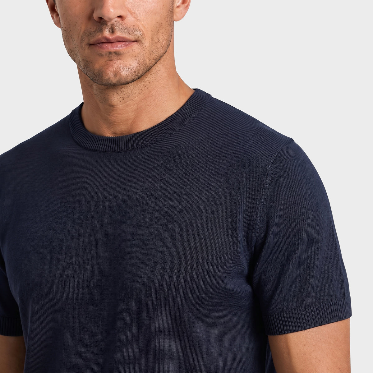 Essential Cotton Knit Tee - Night - closeup