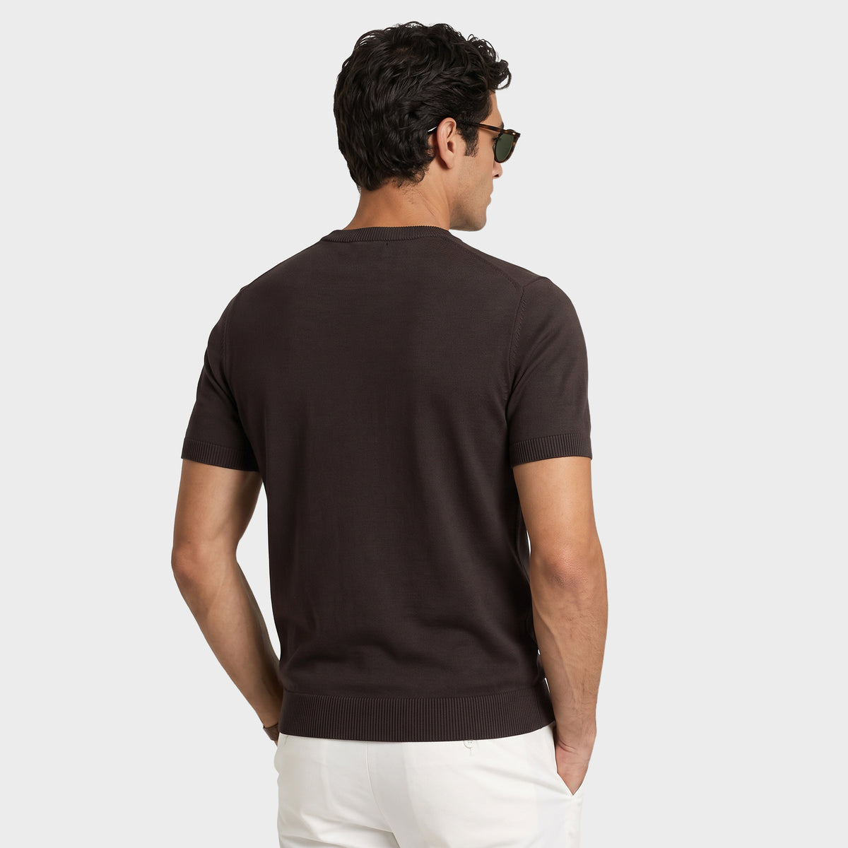 Essential Cotton Knit Tee - Brown - back