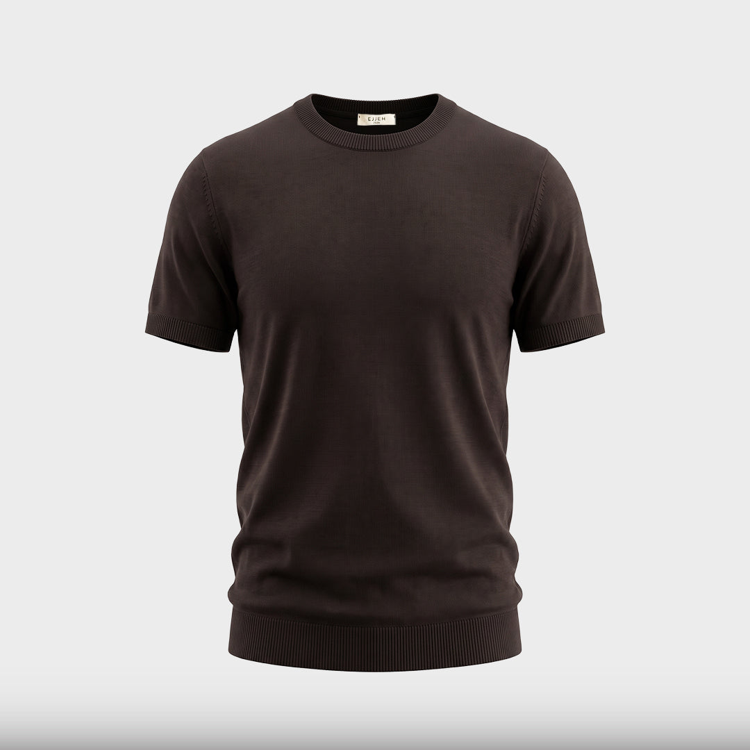 Essential Cotton Knit Tee - Brown - product-only