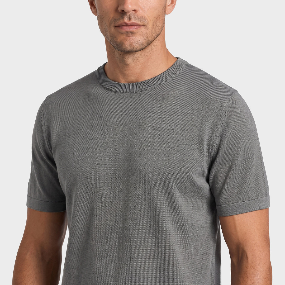 Essential Cotton Knit Tee - Grey - closeup