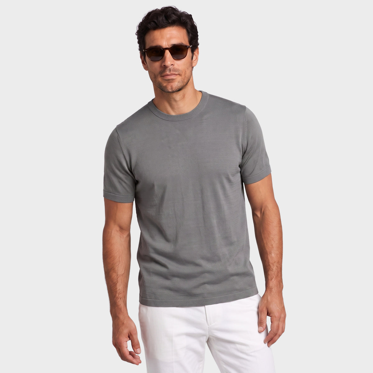 Essential Cotton Knit Tee - Grey - front