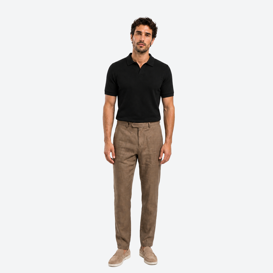 The Drawstring Linen Trousers - Brown - model