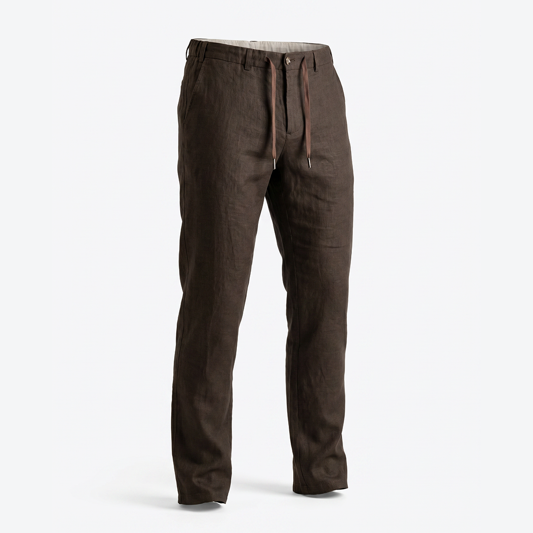 The Drawstring Linen Trousers - Dark Brown - product