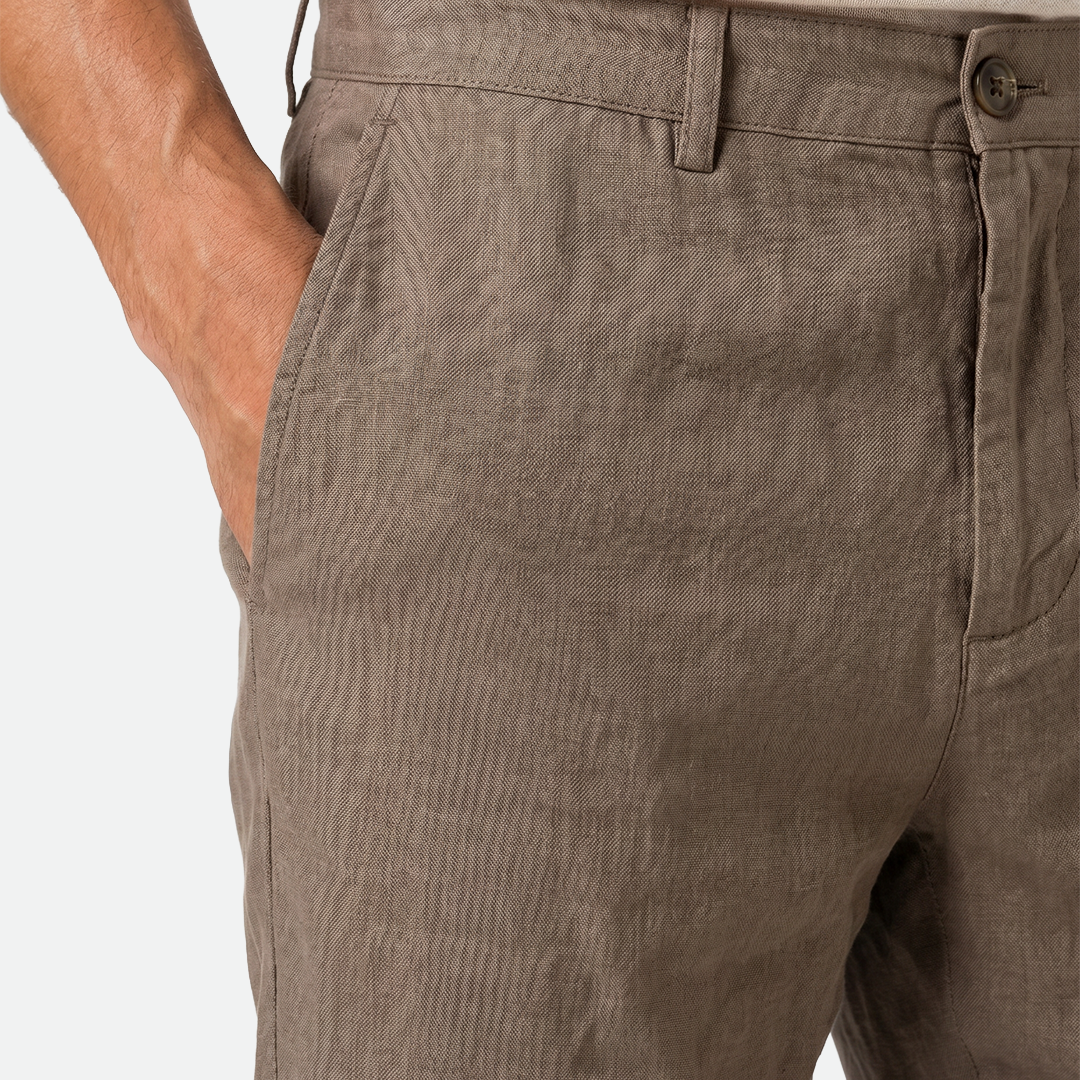 The Drawstring Linen Trousers - Taupe - detail
