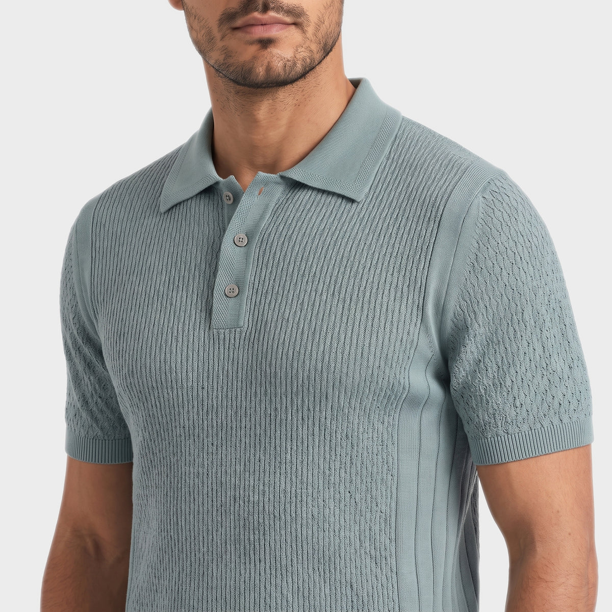 Heritage Knit Polo - Teal - closeup