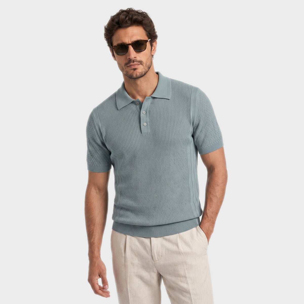Heritage Knit Polo - Teal - front