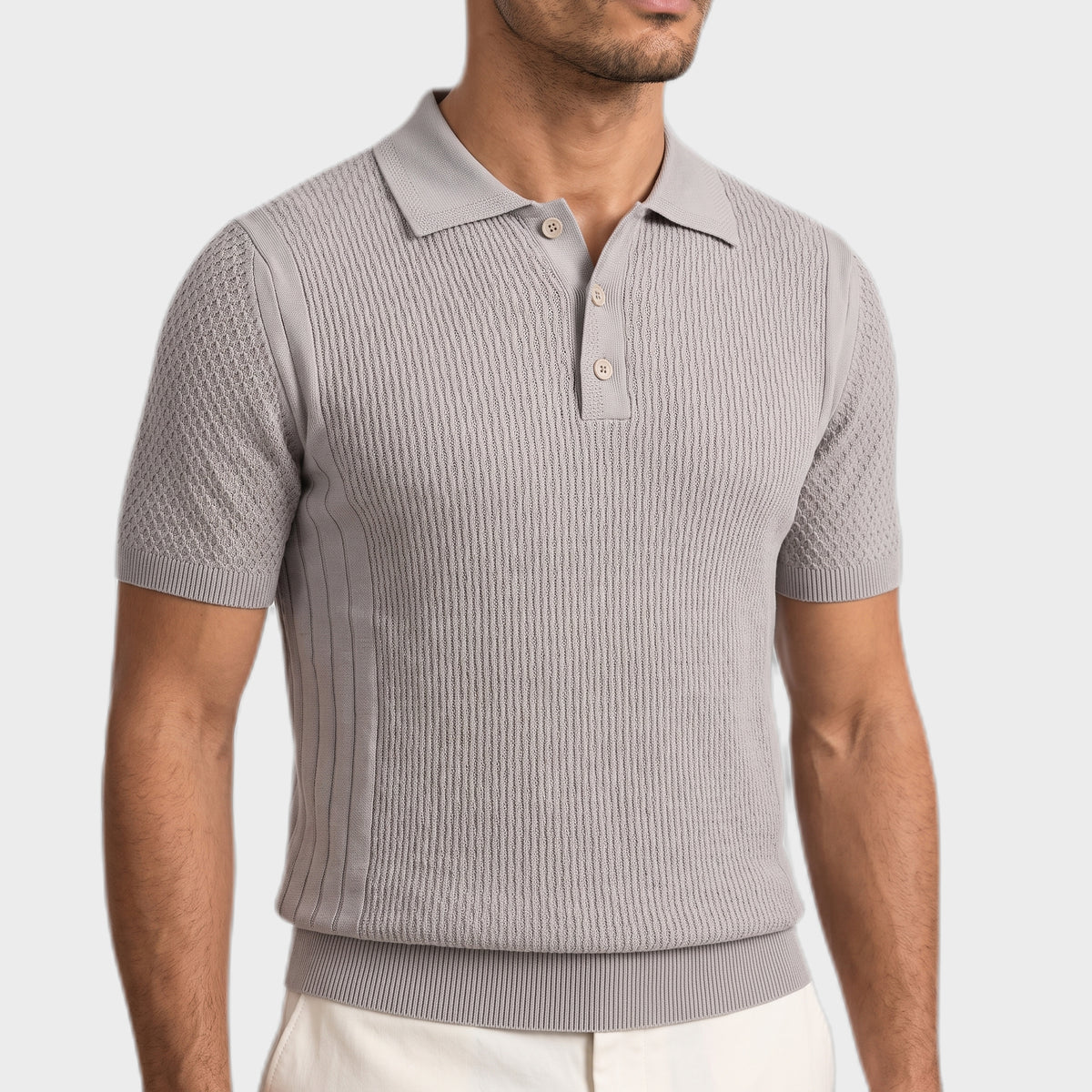 Heritage Knit Polo - Dust - closeup
