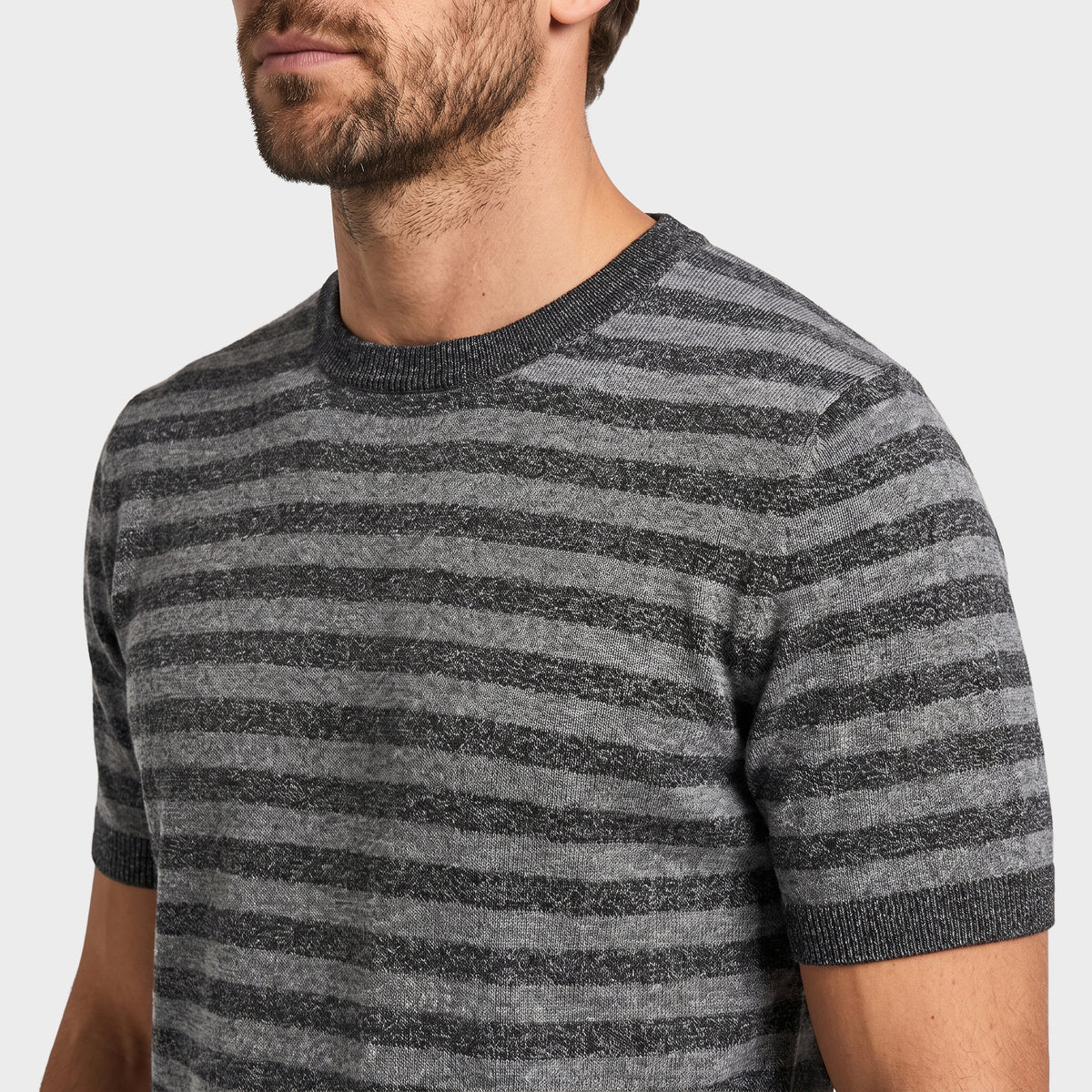 Marinière Linen Knit T-Shirt - Grey - closeup