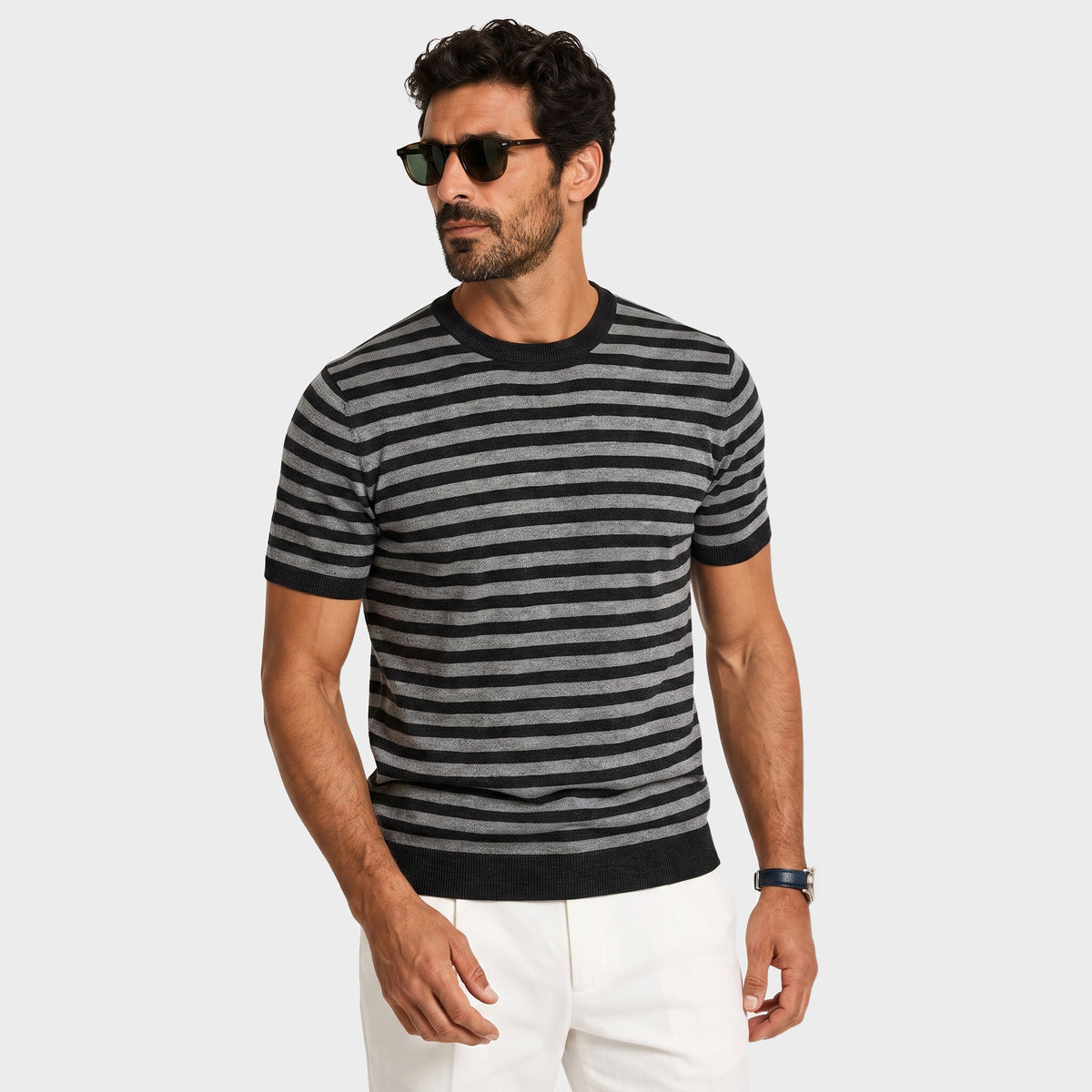 Marinière Linen Knit T-Shirt - Grey - front