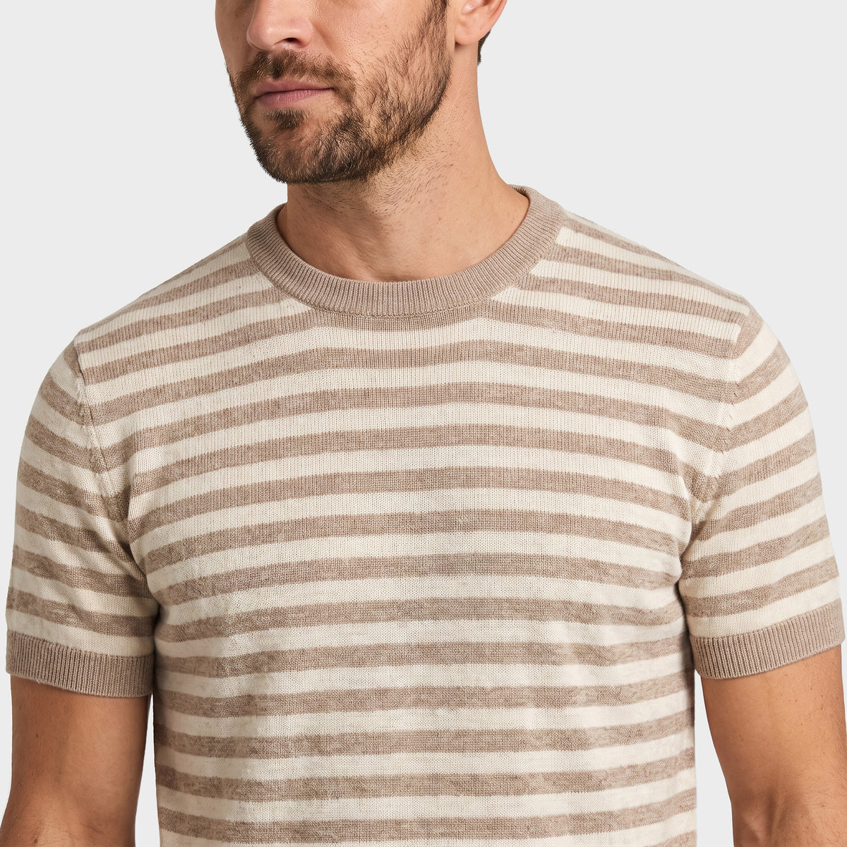 Marinière Linen Knit T-Shirt - Beige - closeup
