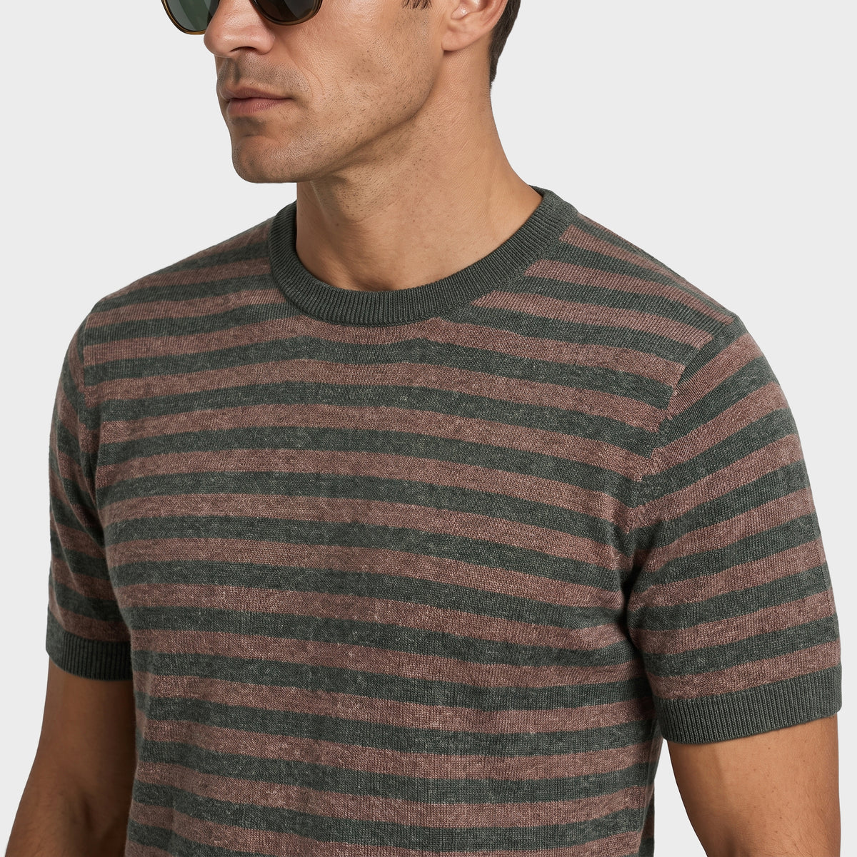 Marinière Linen Knit T-Shirt - Green - closeup