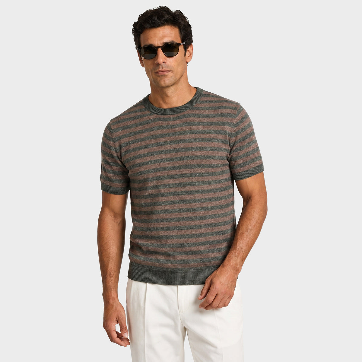 Marinière Linen Knit T-Shirt - Green - front