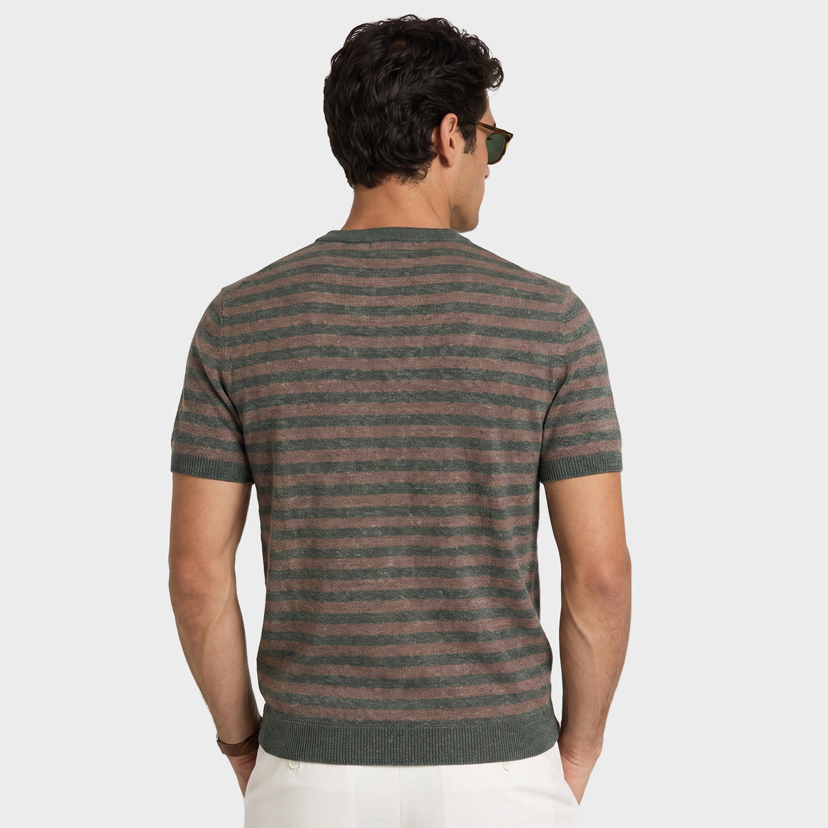 Marinière Linen Knit T-Shirt - Green - back