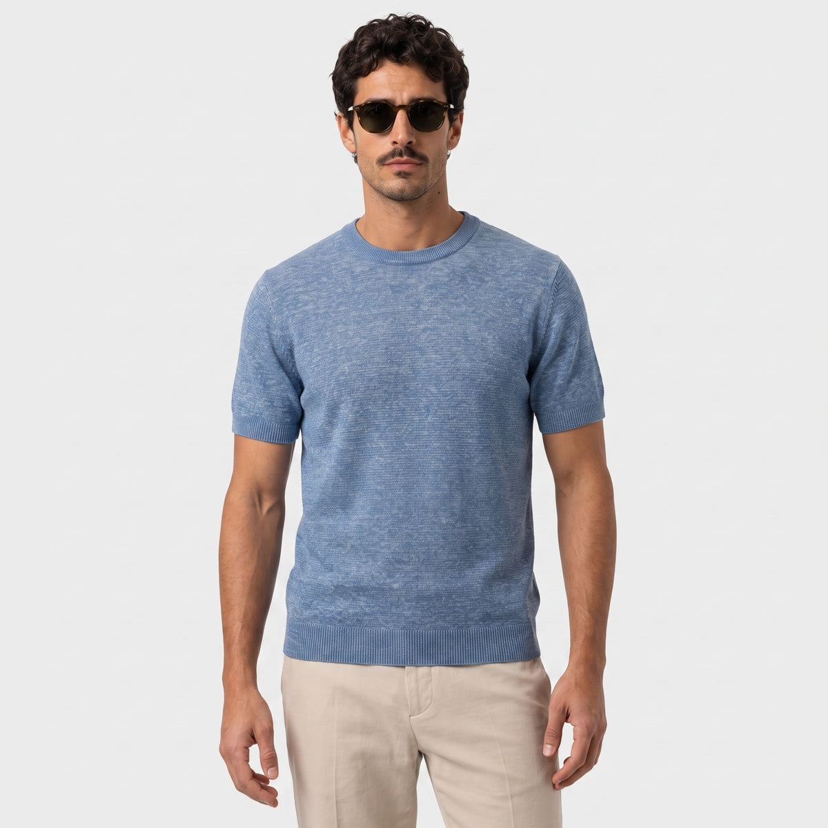 Fine Knit Linen T-Shirt - Sky - front