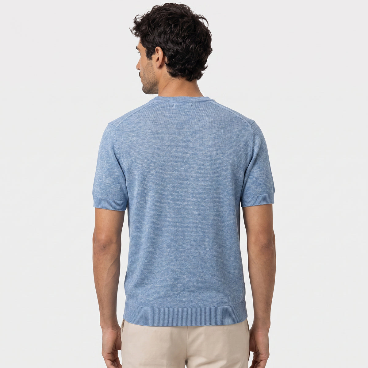 Fine Knit Linen T-Shirt - Sky - back