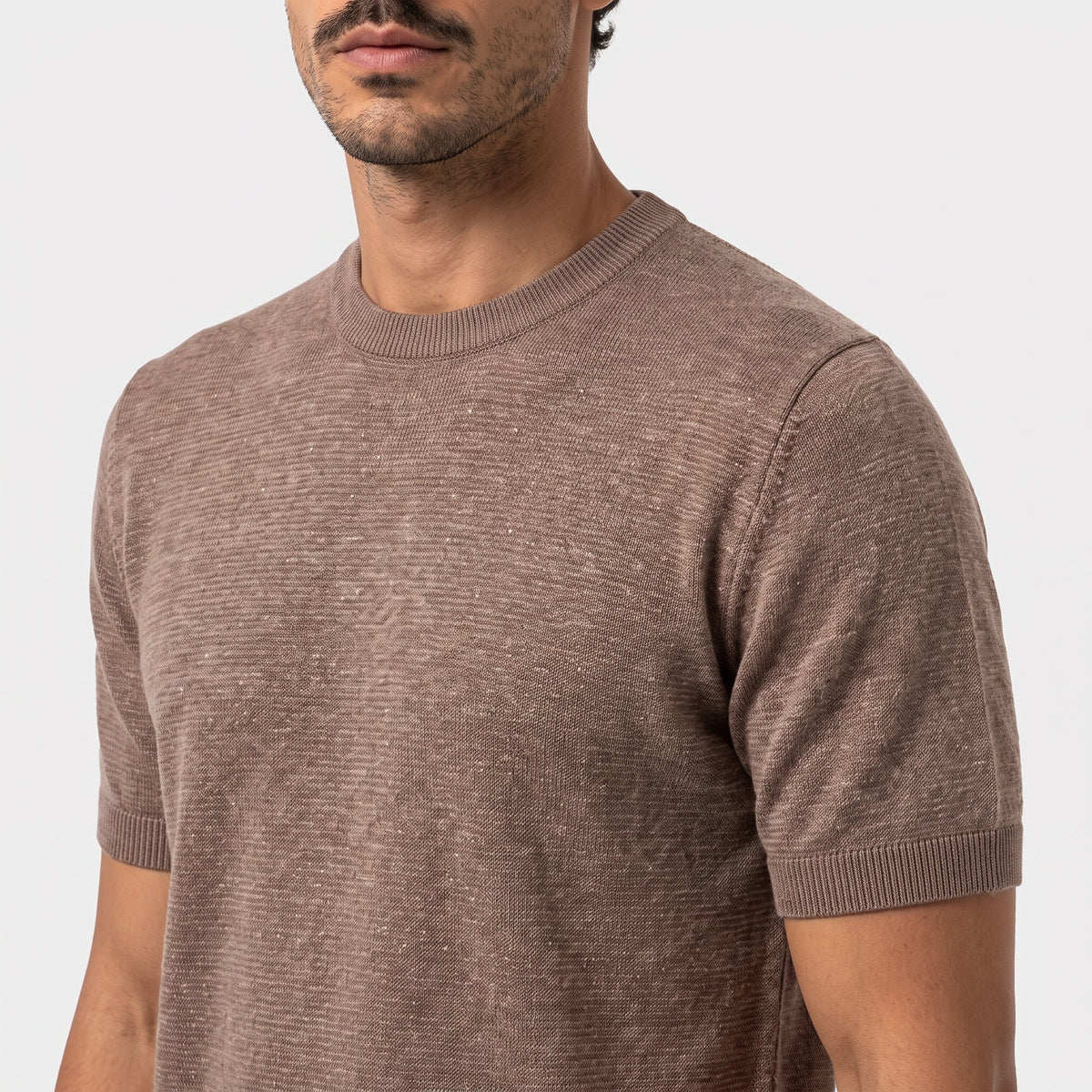 Fine Knit Linen T-Shirt - Amber - closeup