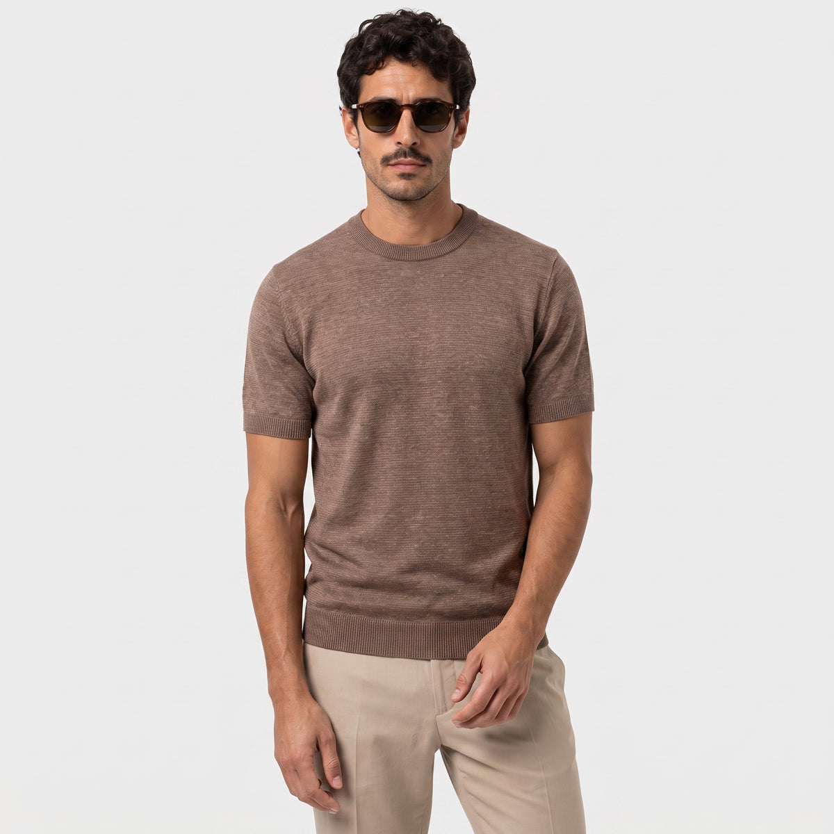 Fine Knit Linen T-Shirt - Amber - front