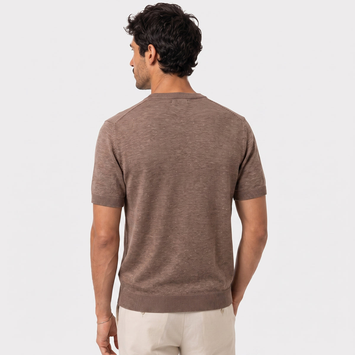 Fine Knit Linen T-Shirt - Amber - back