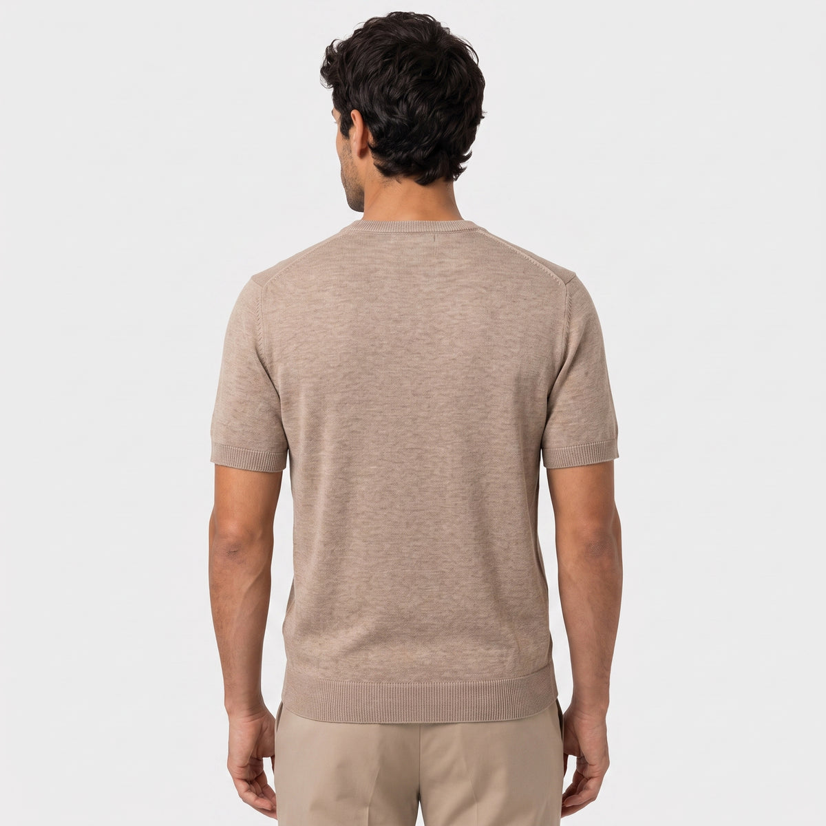 Fine Knit Linen T-Shirt - Beige - back