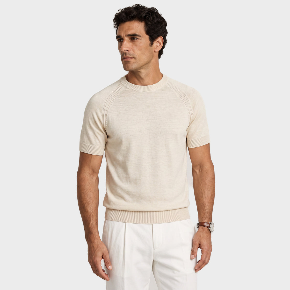 Raglan Linen Knit T-Shirt - Ecru - front