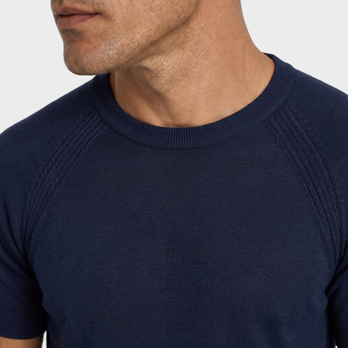 Raglan Linen Knit T-Shirt - Blue - closeup