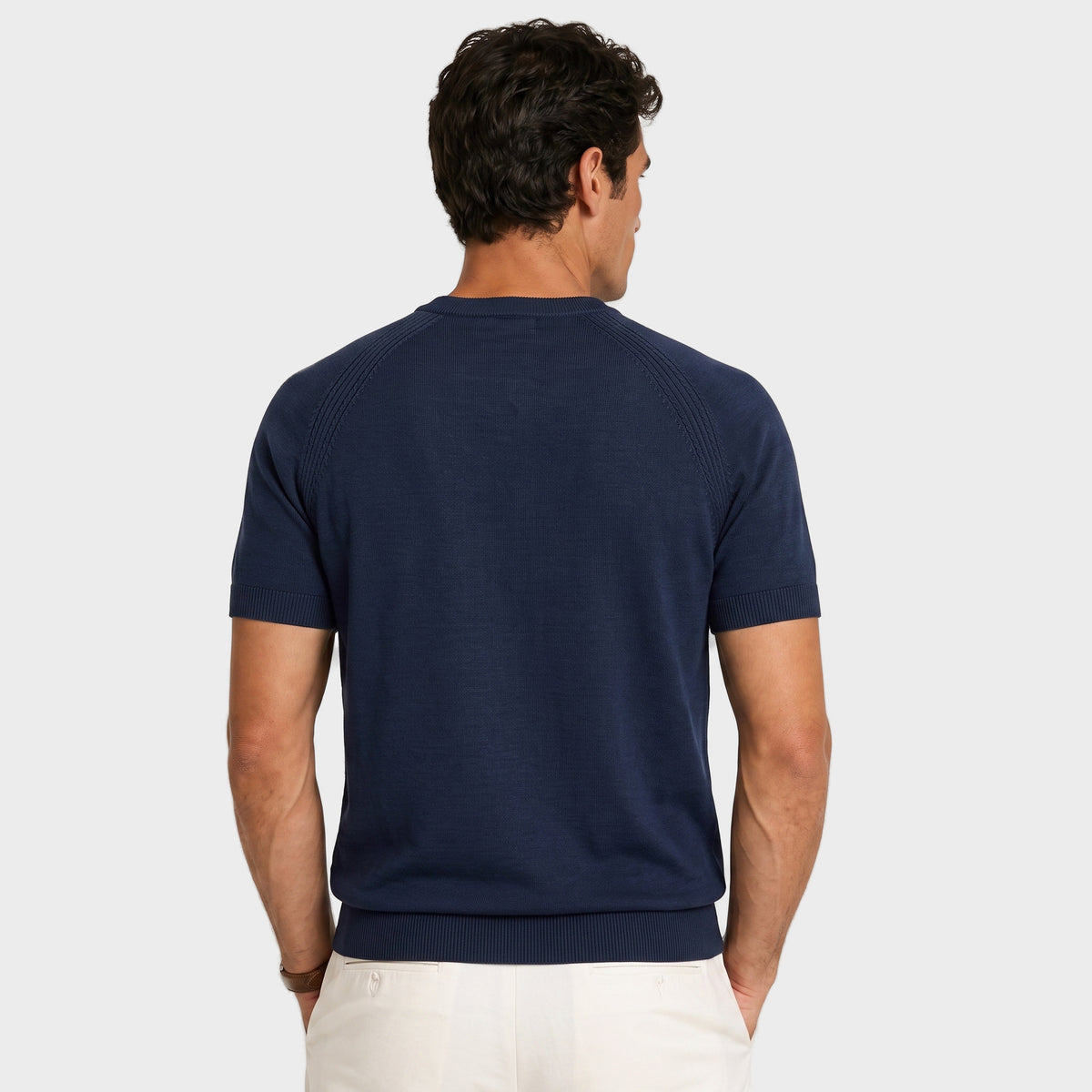 Raglan Linen Knit T-Shirt - Blue - back