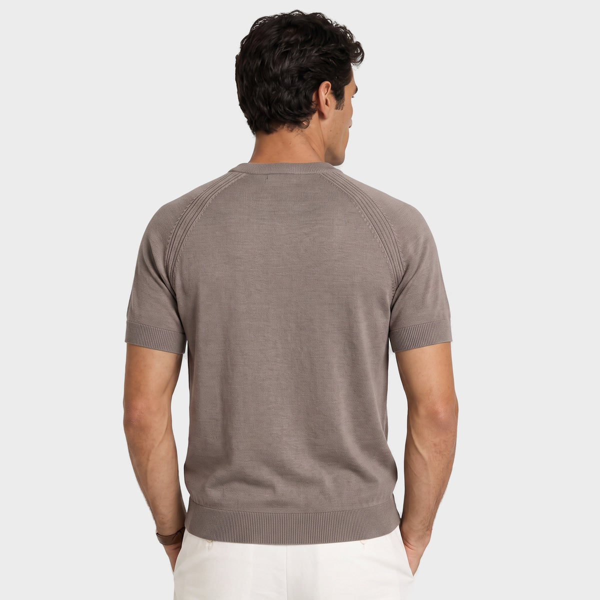 Raglan Linen Knit T-Shirt - Taupe - back