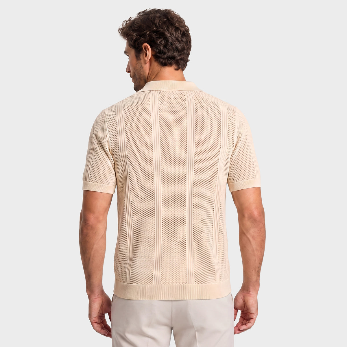 Vertical Texture Knit Overshirt - Cream - back