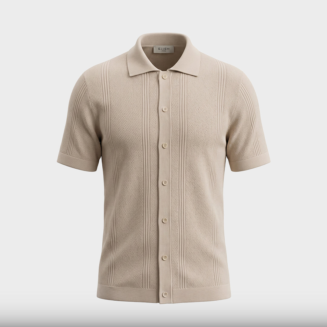 Vertical Texture Knit Overshirt - Cream - product-only
