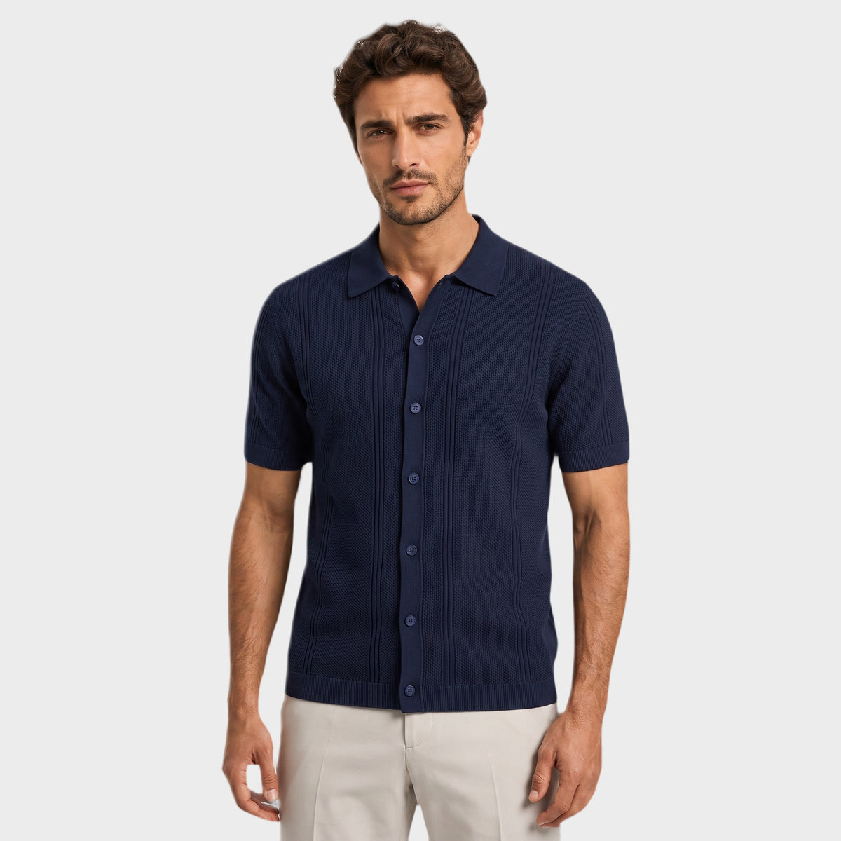 Vertical Texture Knit Overshirt - Night - front