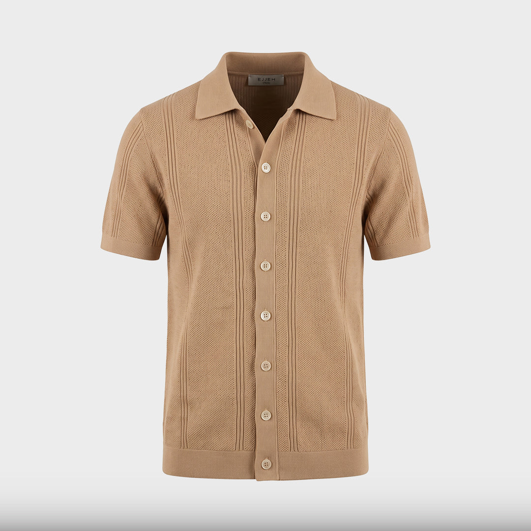 Vertical Texture Knit Overshirt - Sand - product-only