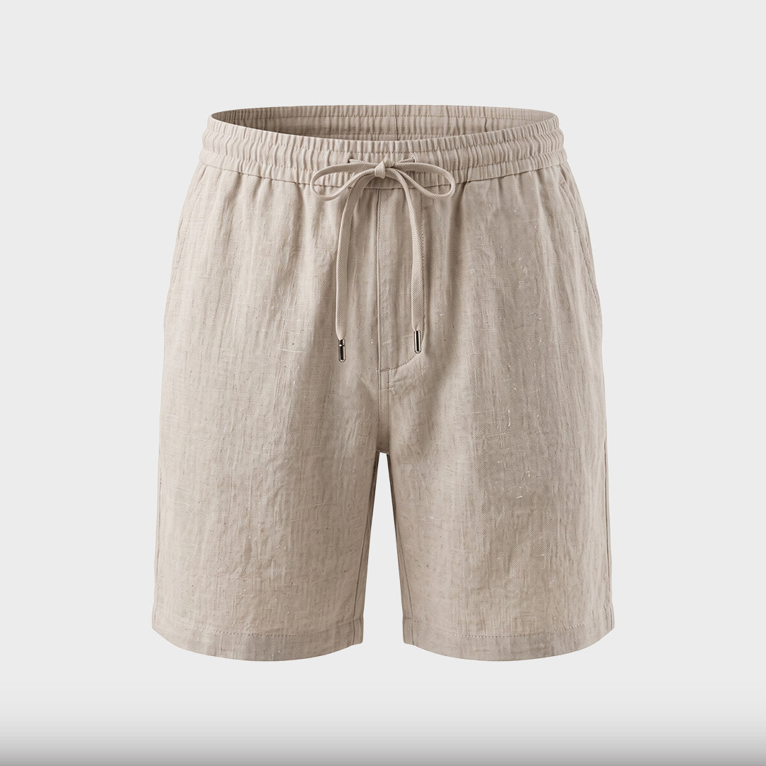 Tailored Linen Drawstring Shorts - Beige - product-only