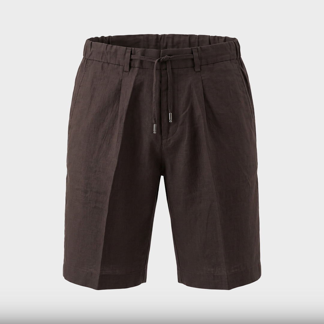 Tailored Linen Drawstring Shorts - Brown - product-only