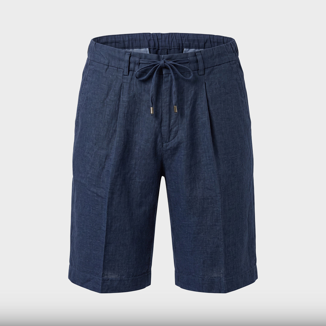 Tailored Linen Drawstring Shorts - Navy - product-only