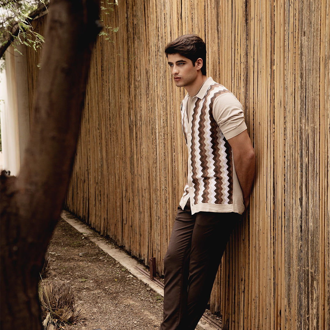 The Riviera Chevron Knit Shirt - Beige - alternate