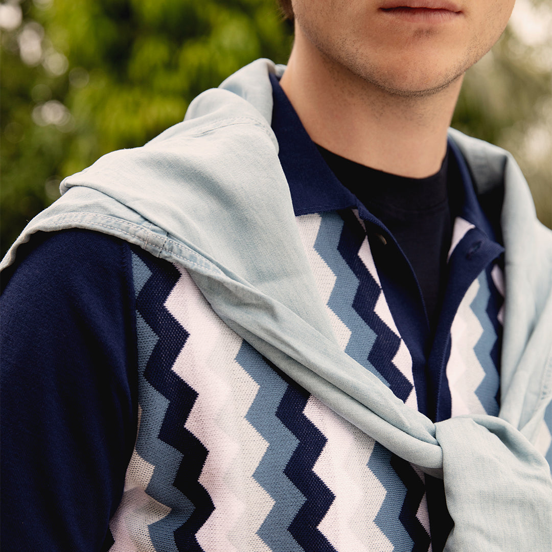 The Riviera Chevron Knit Shirt - Royal Blue - closeup