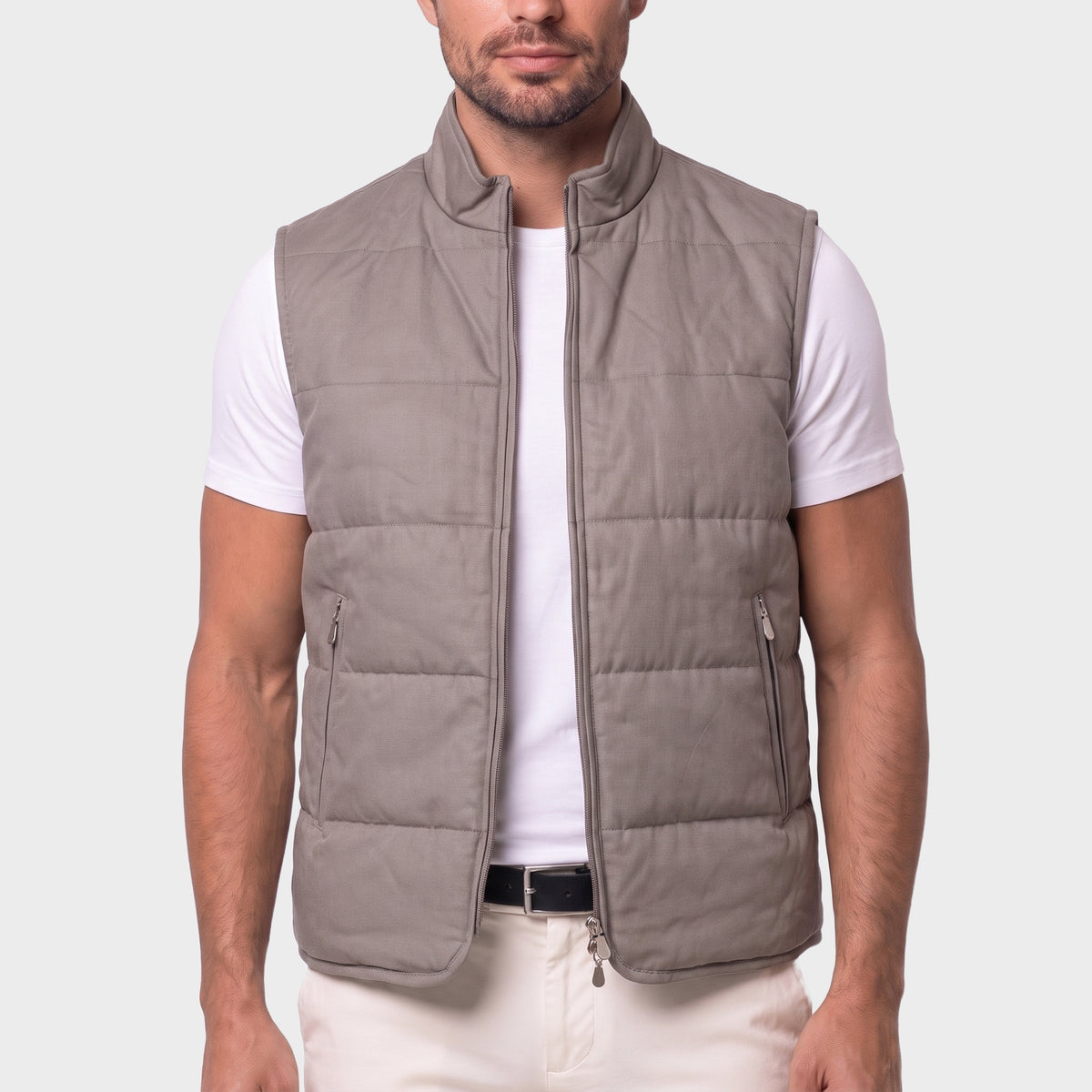 Quilted Tencel Vest - Beige - closeup