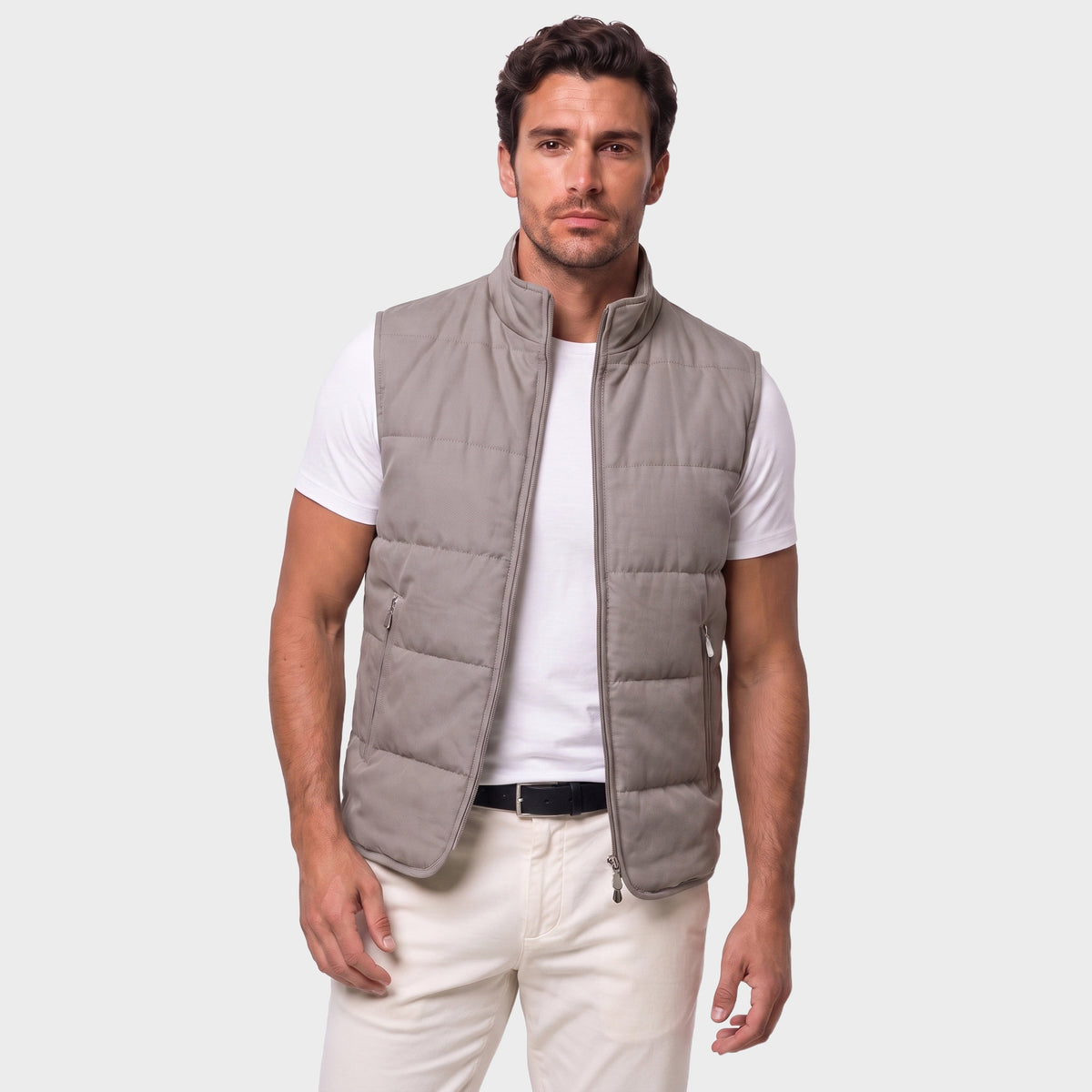 Quilted Tencel Vest - Beige - front