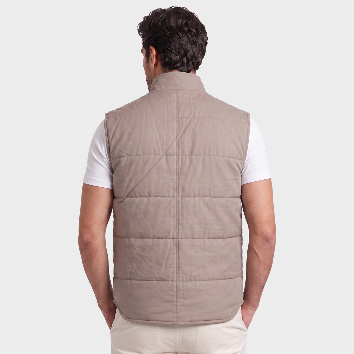 Quilted Tencel Vest - Beige - back