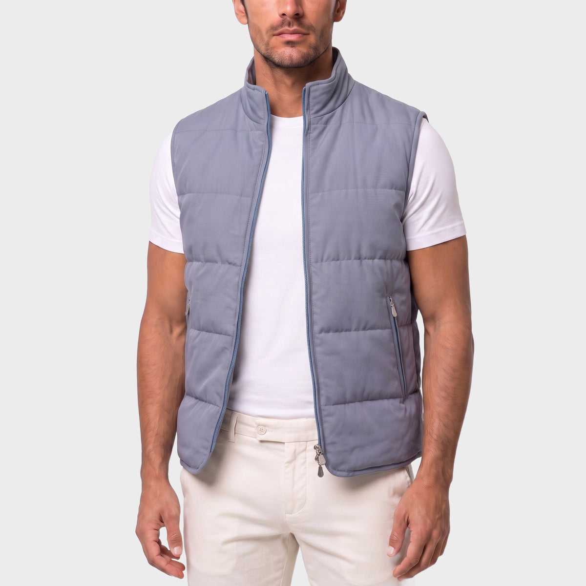Quilted Tencel Vest - Blue - closeup