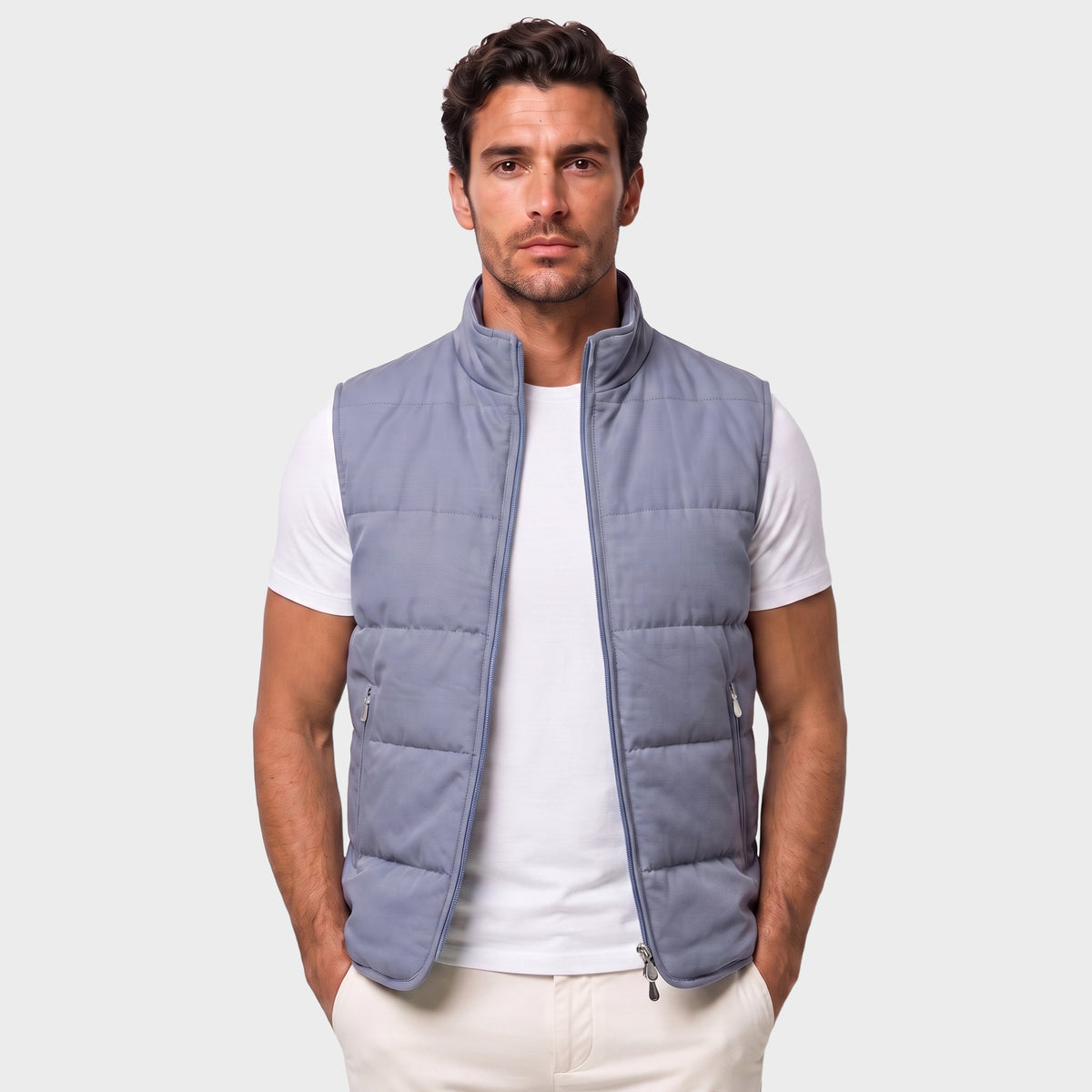Quilted Tencel Vest - Blue - front