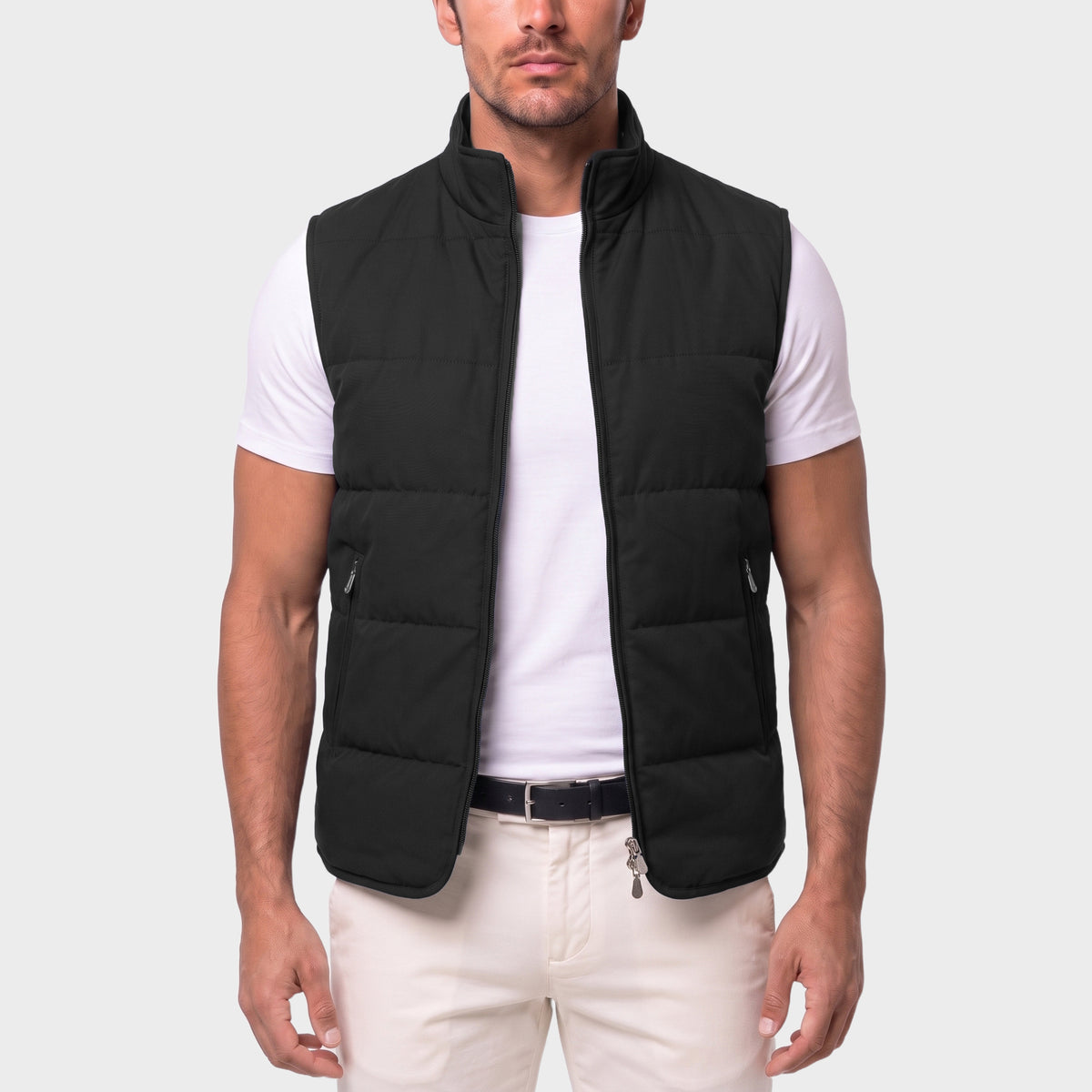 Quilted Tencel Vest - Navy - closeup