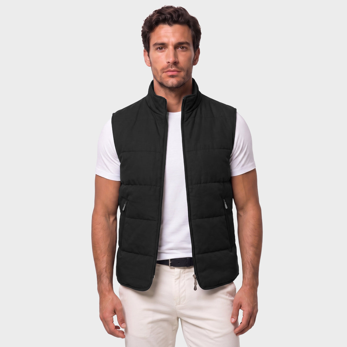 Quilted Tencel Vest - Navy - front