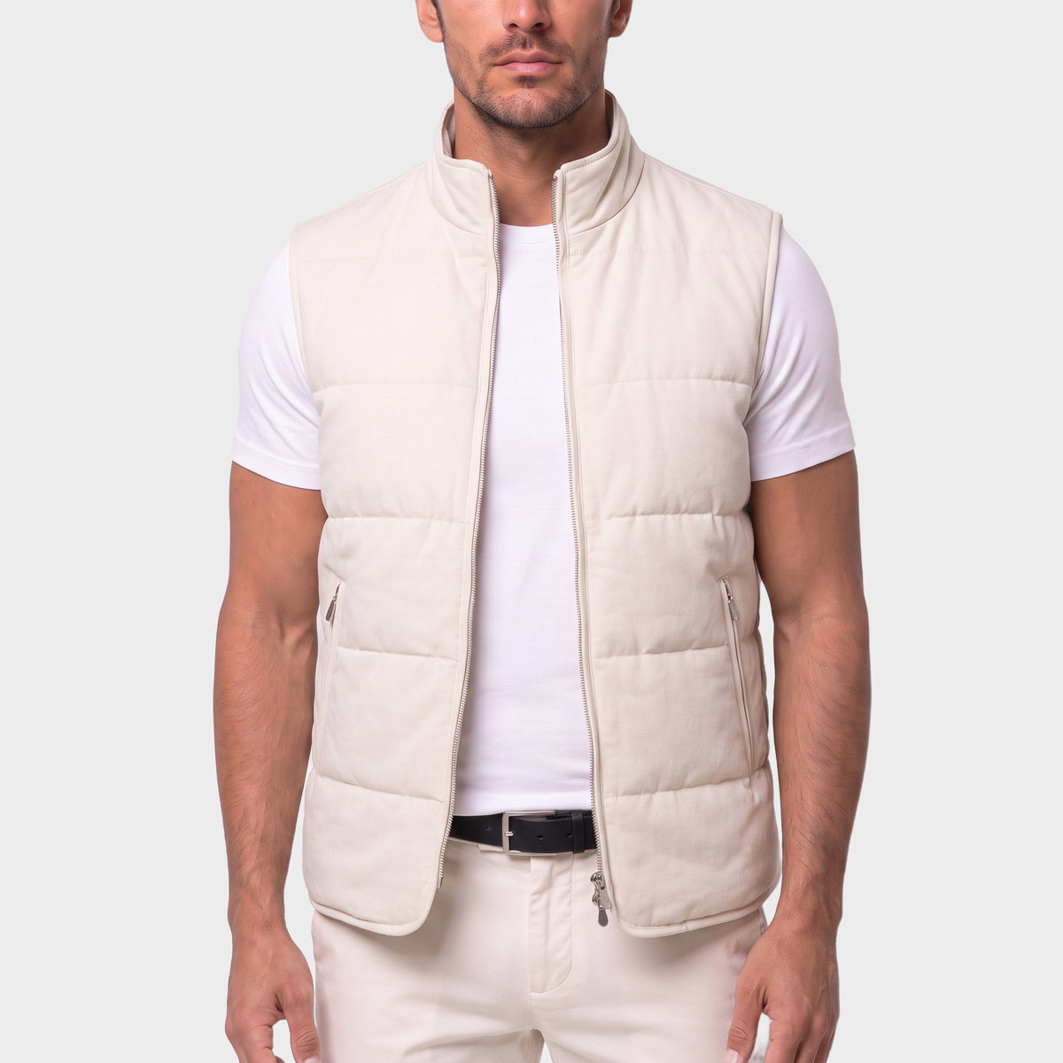 Quilted Tencel Vest - White - closeup