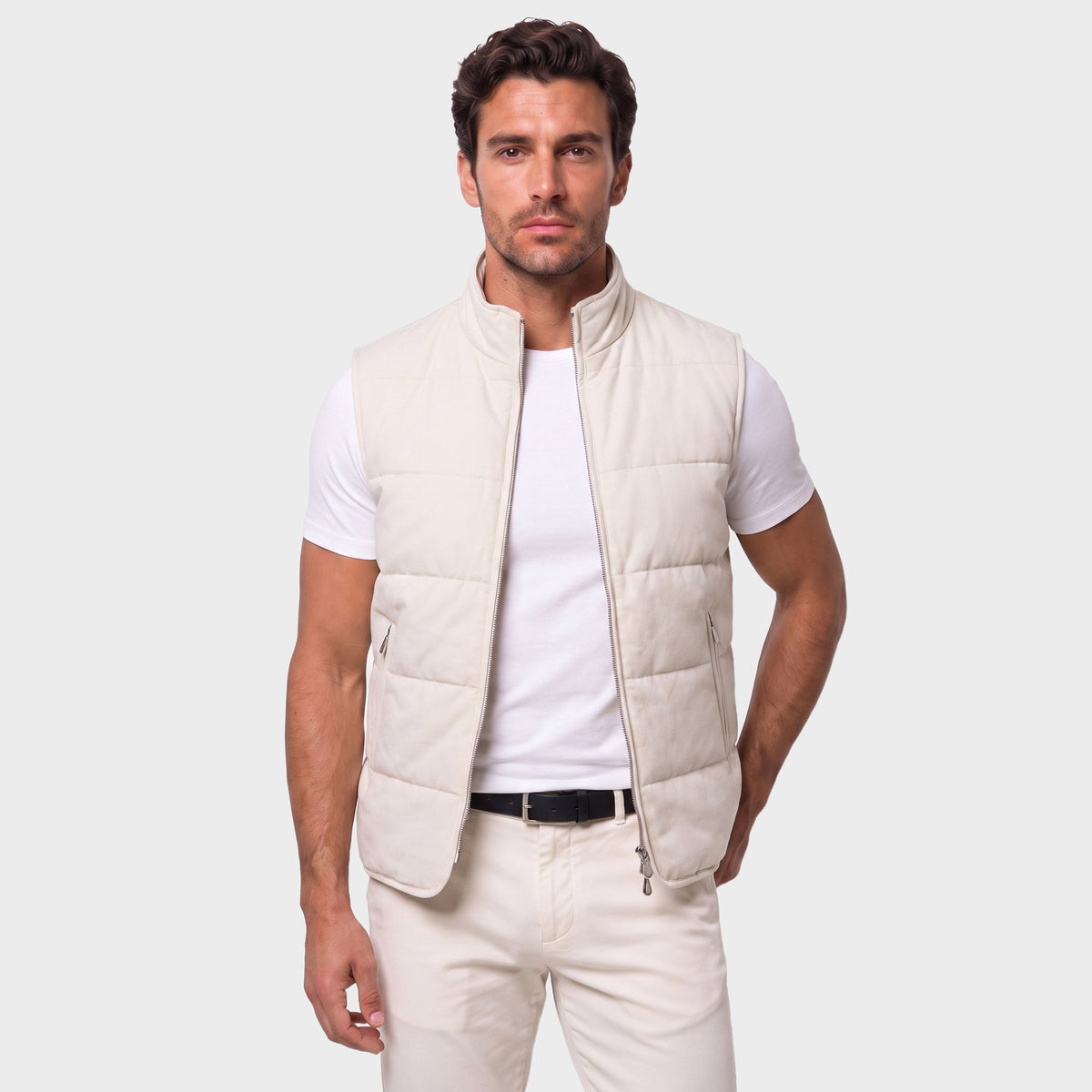 Quilted Tencel Vest - White - front