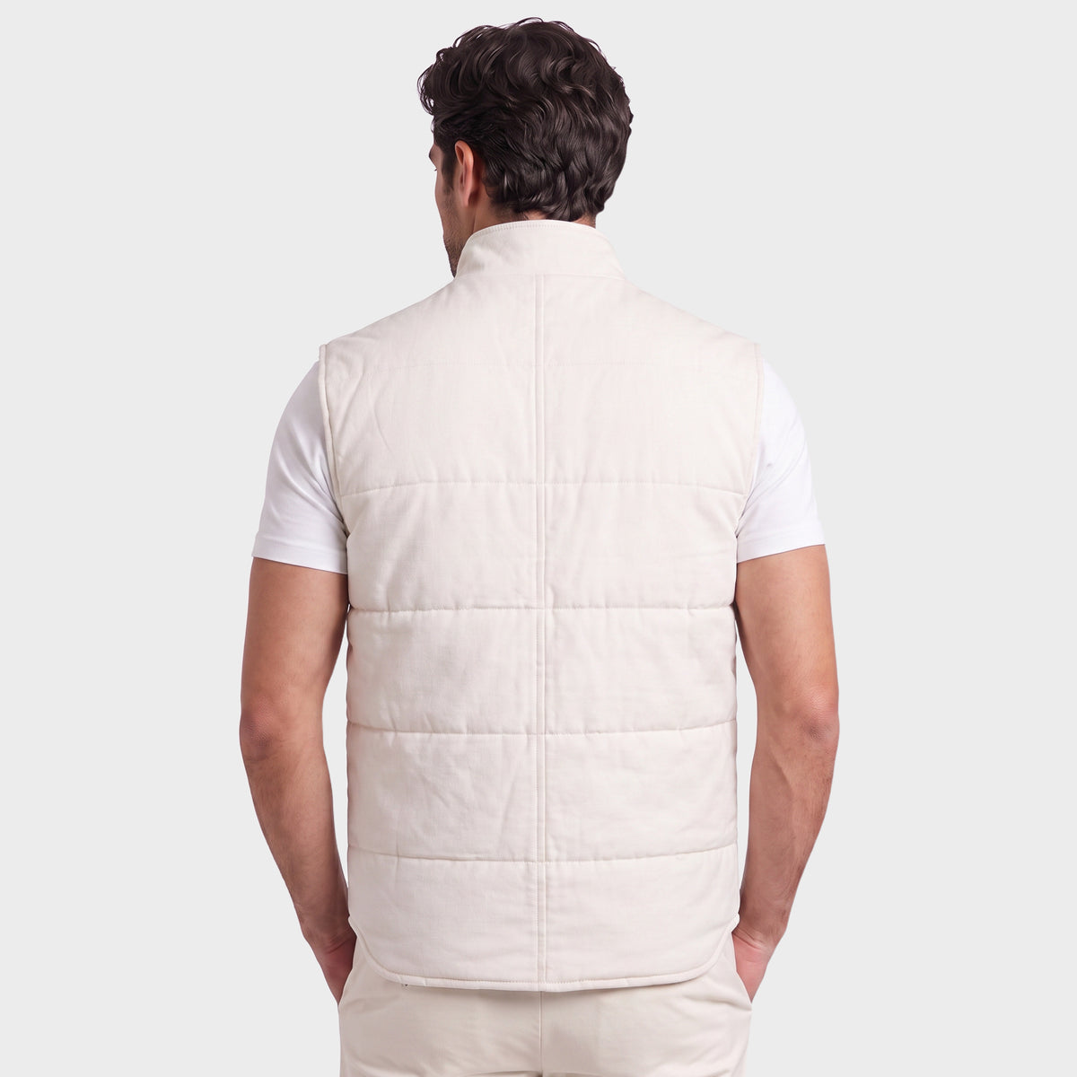 Quilted Tencel Vest - White - back
