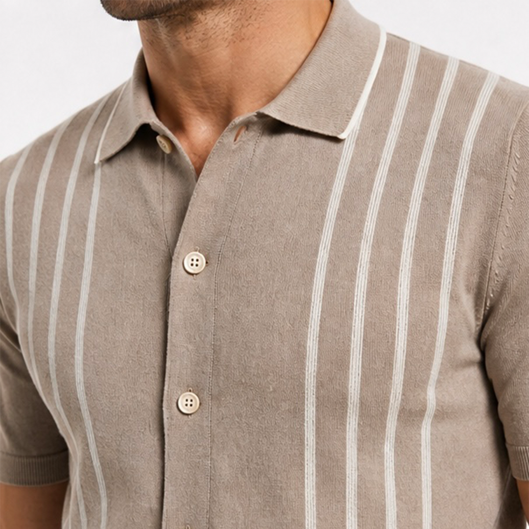The Contrast Stripe Knit - Beige - closeup