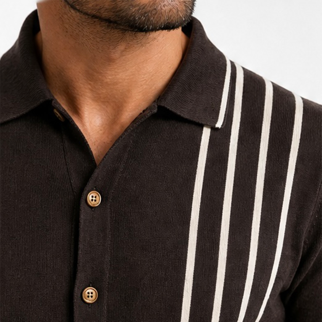 The Contrast Stripe Knit - Brown - closeup