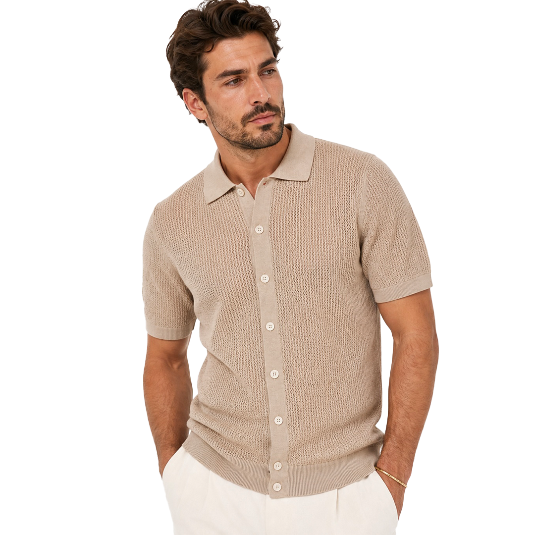 The Fine Mesh Knit Shirt - Beige - front