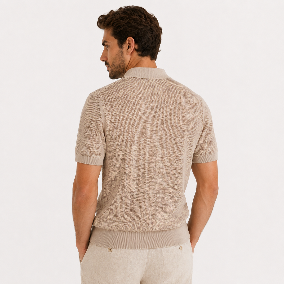 The Fine Mesh Knit Shirt - Beige - back